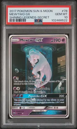 2017 POKEMON SUN & MOON SHINING LEGENDS SECRET #78 MEWTWO GX PSA 10 - Image 1