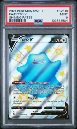 2021 POKEMON SWORD & SHIELD SHINING FATES #SV118 FULL ART/DITTO V PSA 9 - Image 1