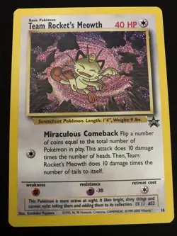 Team Rocket's Meowth Promo Pokemon Card #18 Black Star WOTC Rare NEAR MINT - Image 1