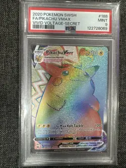 PSA 9 - Pikachu VMAX 188/185 - Rainbow Rare Sword & Shield Vivid Voltage Pokemon - Image 1