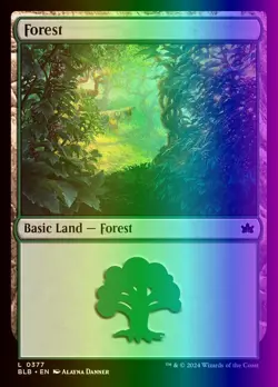 MTG Magic the Gathering Forest (377/452) Bloomburrow LP FOIL - Image 1