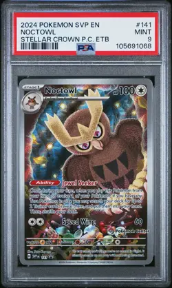 2024 POKEMON STELLAR CROWN POKEMON CENTER ETB PROMO SVP #141 NOCTOWL PSA 9 - Image 1