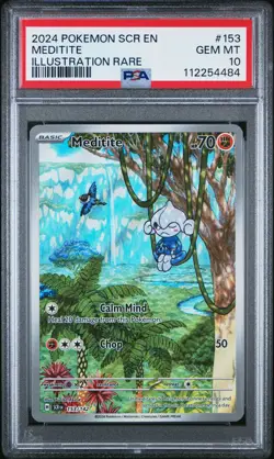 2024 POKEMON SCR EN-STELLAR CROWN ILLUSTRATION RARE #153 MEDITITE PSA 10 - Image 1