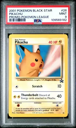 2001 POKEMON PROMO BLACK STAR POKEMON LEAGUE #26 PIKACHU PSA 9 - Image 1