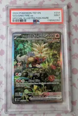 PSA 9 2024 Pokemon Temporal Forces #204 Gouging Fire Ex Illustration Rare - Image 1