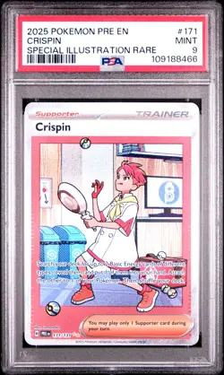 2025 POKEMON PRE EN-PRISMATIC EVOLUTIONS SPECIAL ILLUSTRATION RARE CRISPIN PSA 9 - Image 1