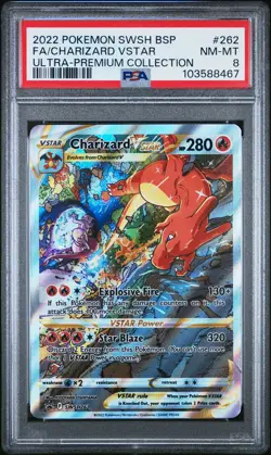 2022 POKEMON SWSH BLACK STAR PROMO #262 FULL ART/CHARIZARD VSTAR PSA 8 - Image 1