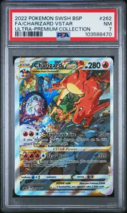 2022 POKEMON SWSH BLACK STAR PROMO #262 FULL ART/CHARIZARD VSTAR PSA 7 - Image 1