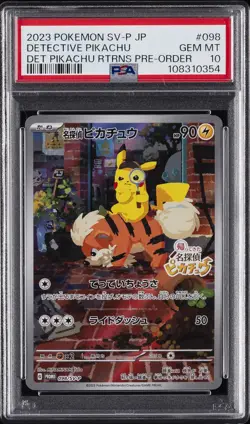 2023 POKEMON JAPANESE SV-P PROMO #098 DETECTIVE PIKACHU PSA 10 - Image 1