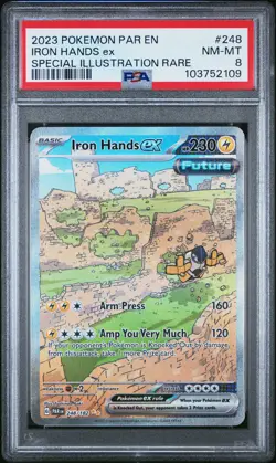 2023 POKEMON PAR EN-PARADOX RIFT SPECIAL ILLUSTRATION RARE IRON HANDS EX PSA 8 - Image 1