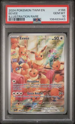 2024 POKEMON TWM EN-TWILIGHT MASQUERADE ILLUSTRATION RARE #188 EEVEE PSA 10 - Image 1