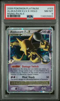2009 POKEMON PLATINUM RISING RIVALS #103 ALAKAZAM 4 LV.X-HOLO PSA 8 - Image 1