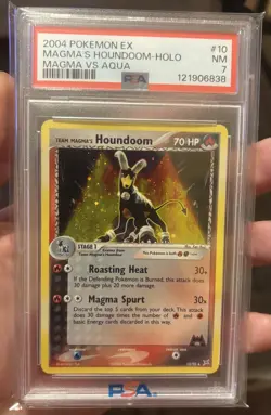 2004 POKEMON EX TEAM MAGMA VS TEAM AQUA #10 TEAM MAGMA'S HOUNDOOM HOLO PSA 7 - Image 1