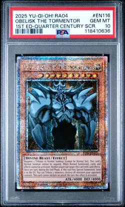 2025 YU-GI-OH! RA04-QUARTER CENTURY STAMPEDE #EN116 OBELISK THE TORMENTOR PSA 10 - Image 1
