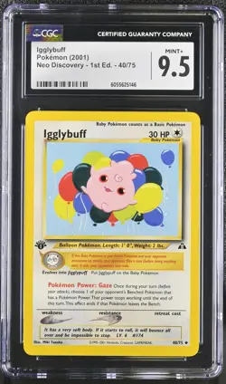 CGC 9.5 MINT+ Igglybuff Neo Discovery 1st Edition 40/75 Pokemon Card - Image 1