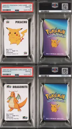 Pikachu & Dragonite Pokemon Trading Card Game Mini KFC 1998 Nintendo WOTC PSA 10 - Image 1