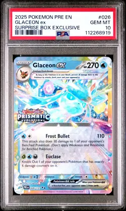 PSA 10 Glaceon ex Prismatic Evolutions Stamp Surprise Box Promo 026/131 2025 GEM - Image 1