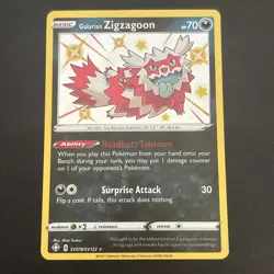 Galarian Zigzagoon SV078/SV122 Shining Fates Shiny Holo Rare Pokemon TCG NM 2021 - Image 1