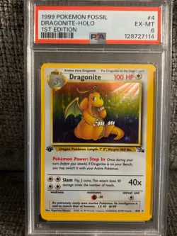 1999 Pokemon Fossil Dragonite Holo 1st Edition #4 PSA 6 EX-MT WOTC Vintage - Image 1