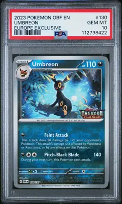 2023 POKEMON OBF EN-OBSIDIAN FLAMES EUROPE EXCLUSIVE #130 UMBREON PSA 10 - Image 1