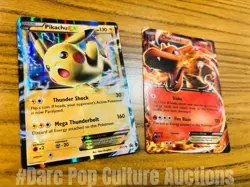 Damaged PIKACHU EX & CHARIZARD, 2016 Pokemon Holographic Card HP 130 & 180 Promo - Image 1
