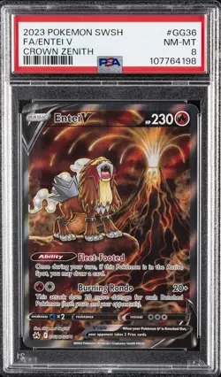 2023 POKEMON SWORD & SHIELD CROWN ZENITH #GG36 FULL ART/ENTEI V PSA 8 - Image 1
