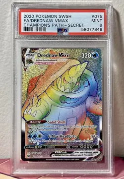 2020 Pokemon Champions Path FA Secret Rainbow Rare Drednaw VMAX 75/73 PSA 9 - Image 1