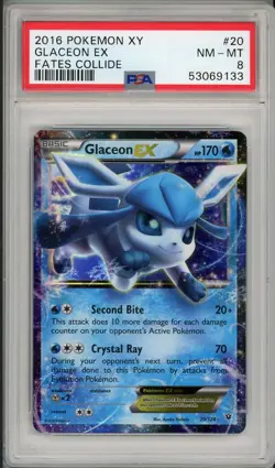 2016 Pokemon XY Fates Collide Glaceon EX #20 PSA 8 - Image 1