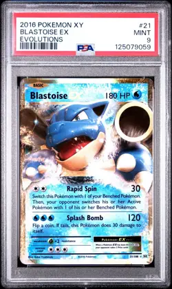 2016 POKEMON XY EVOLUTIONS #21 BLASTOISE EX PSA 9 MINT - Image 1