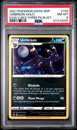20212 POKEMON EVOLVING SKIES BLISTER UMBREON #SWSH129 HOLO PSA 8 NM #121310095 - Image 1