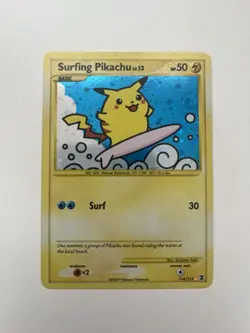2009 Pokemon Rising Rivals Surfing Pikachu 114/111 Secret Rare Holo Card (LP) - Image 1
