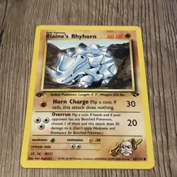 Pokemon Card - 1st Edition Blaine's Rhyhorn (65/132) Gym Challenge NM - Image 1