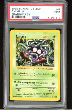 1999 Pokemon SHADOWLESS BASE SET #66 - Tangela - PSA 9 MINT Fresh Cert! - Image 1