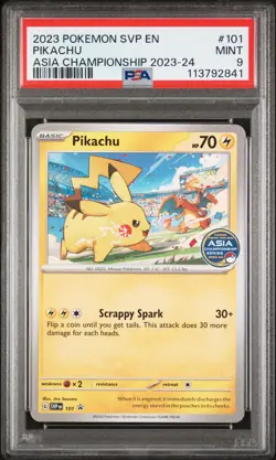 2023 Pokemon SVP EN-SV Black Star Promo Pikachu #101 Asia Champions 23-24 PSA 9 - Image 1