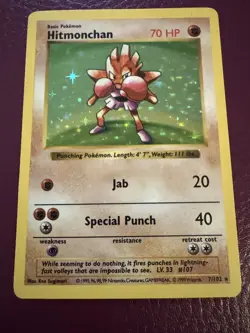 Hitmonchan 007/102 Base Set (Shadowless) Holo Rare Pokemon - Image 3