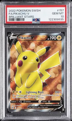 2022 POKEMON SWORD & SHIELD BRILLIANT STARS #157 FULL ART/PIKACHU V PSA 10 - Image 1