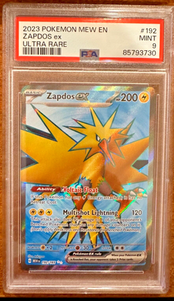 2023 Pokemon Mew EN Zapdos ex Ultra Rare #192 PSA 9 Mint! - Image 1