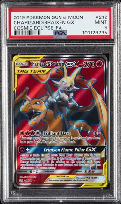 2019 POKEMON SUN & MOON COSMIC ECLIPSE FULL ART/CHARIZARD & BRAIXEN GX PSA 9 - Image 1