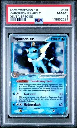 2005 POKEMON VAPOREON EX HOLO DELTA SPECIES PSA 8 NM-MT #110/113 - Image 1