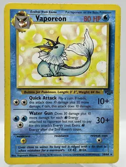 Vaporeon 28/64 Jungle Unlimited Non Holo Rare WotC Vintage Pokemon TCG Card - Image 1
