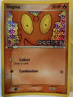 Slugma Deoxys 74/107 Reverse Holographic Pokemon Card Fermi Bubbles Grading C- - Image 2