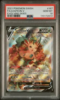 2021 POKEMON SWORD & SHIELD EVOLVING SKIES #167 FULL ART/LEAFEON V PSA 10 - Image 1