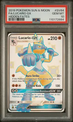 2019 POKEMON SUN & MOON HIDDEN FATES #SV64 FULL ART/LUCARIO GX PSA 10 - Image 1