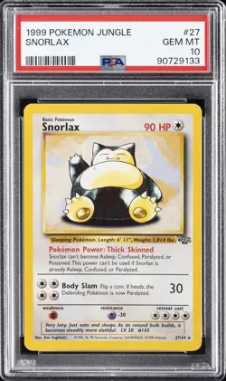 1999 POKEMON JUNGLE #27 SNORLAX PSA 10 - Image 1