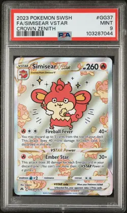2023 POKEMON SWORD & SHIELD CROWN ZENITH #GG37 FULL ART/SIMISEAR VSTAR PSA 9 - Image 1