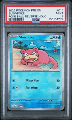2025 POKEMON PRE EN-PRISMATIC EVOLUTIONS POKE BALL REVERSE HOLO SLOWPOKE PSA 9 - Image 1