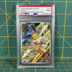 2025 POKEMON PRISMATIC EVOLUTIONS ETB PROMO 173 EEVEE PSA 9 ELITE TRAINER BOX - Image 1
