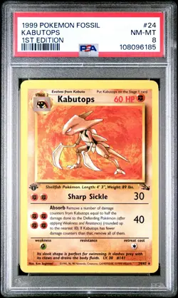 1999 POKEMON FOSSIL 1ST ED #24 KABUTOPS PSA 8 - Image 1