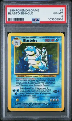 1999 POKEMON BASE SET UNLIMITED #2 BLASTOISE-HOLO PSA 8 - Image 1