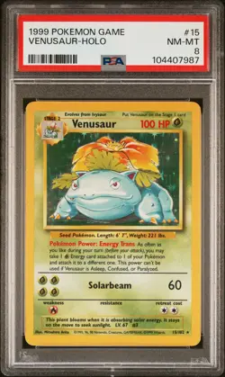 1999 POKEMON BASE SET UNLIMITED #15 VENUSAUR-HOLO PSA 8 - Image 1